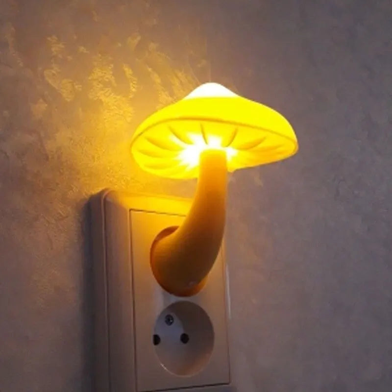 LED Night Light Mushroom Wall Lamp EU Plug Light Control Induction Energy Saving Environmental Protection Bedroom Lamp