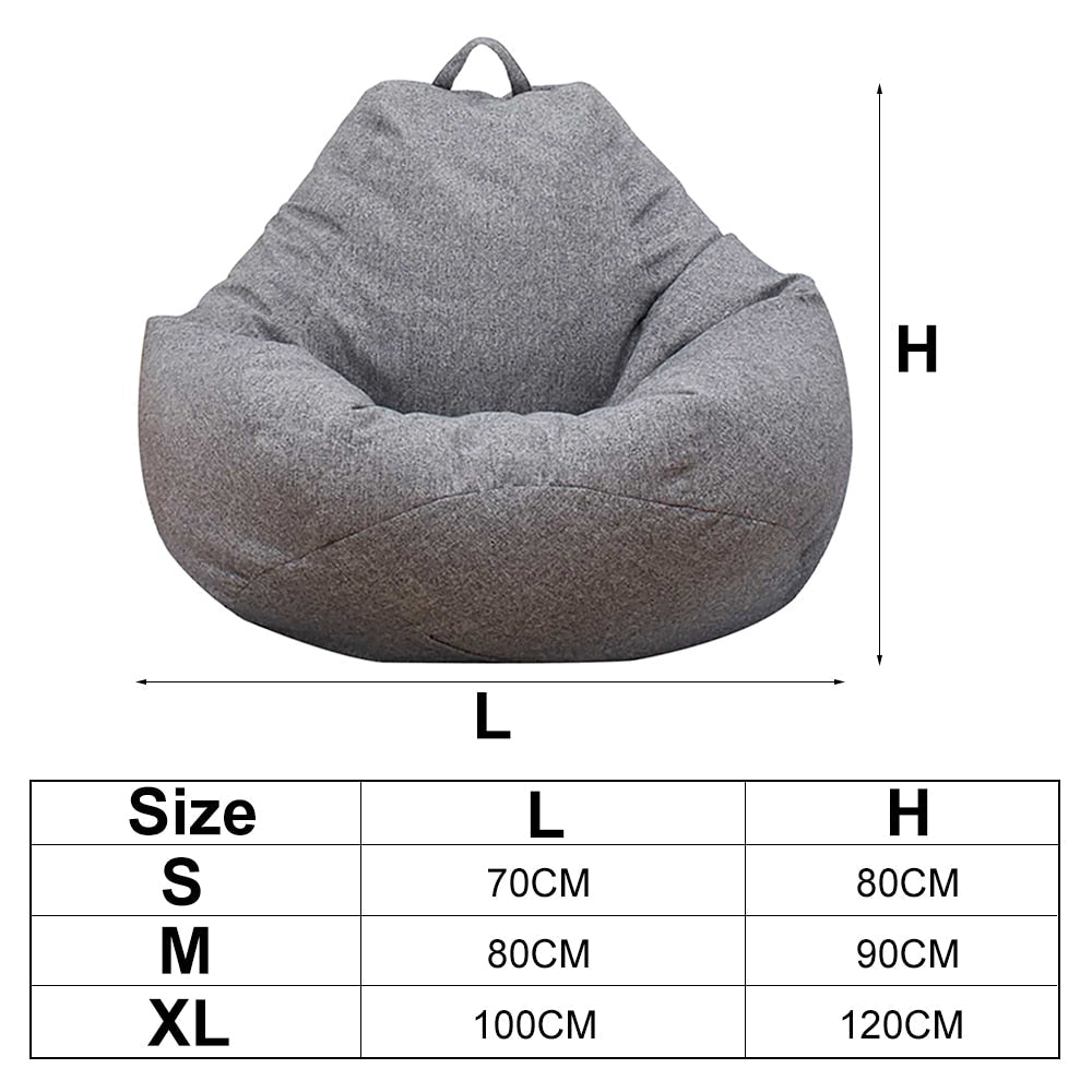 Große, kleine, faule Sofas, decken Stühle ohne Füllstoff, Leinenstoff, Liegesitz, Sitzsack, Pouf, Puff, Couch, Tatami, Wohnzimmer