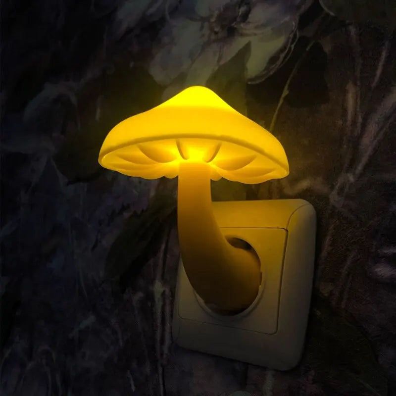 LED Night Light Mushroom Wall Lamp EU Plug Light Control Induction Energy Saving Environmental Protection Bedroom Lamp