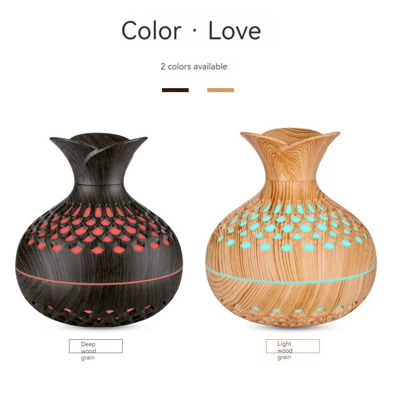 New vintage elegant creative wood grain flower humidifier USB mini silent home office desktop colorful wisp empty aroma diffuser