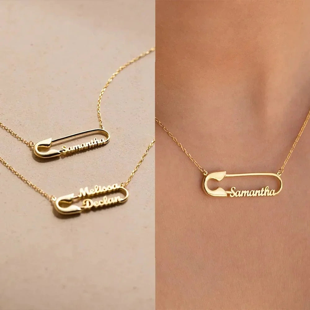 Custom Two Name Safety Pin Necklace