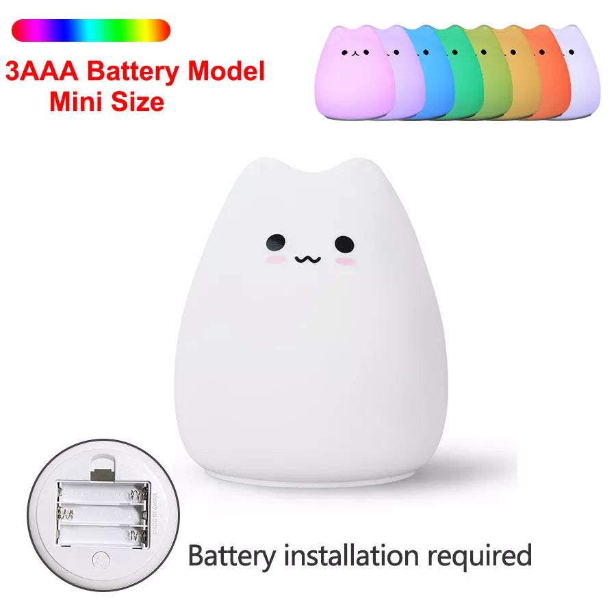 LED Nachtlicht Für Kinder Baby Kinder weiche Silikon Touch Sensor 7 Farben cartoon Katze schlaf lampe hause schlafzimmer dekoration