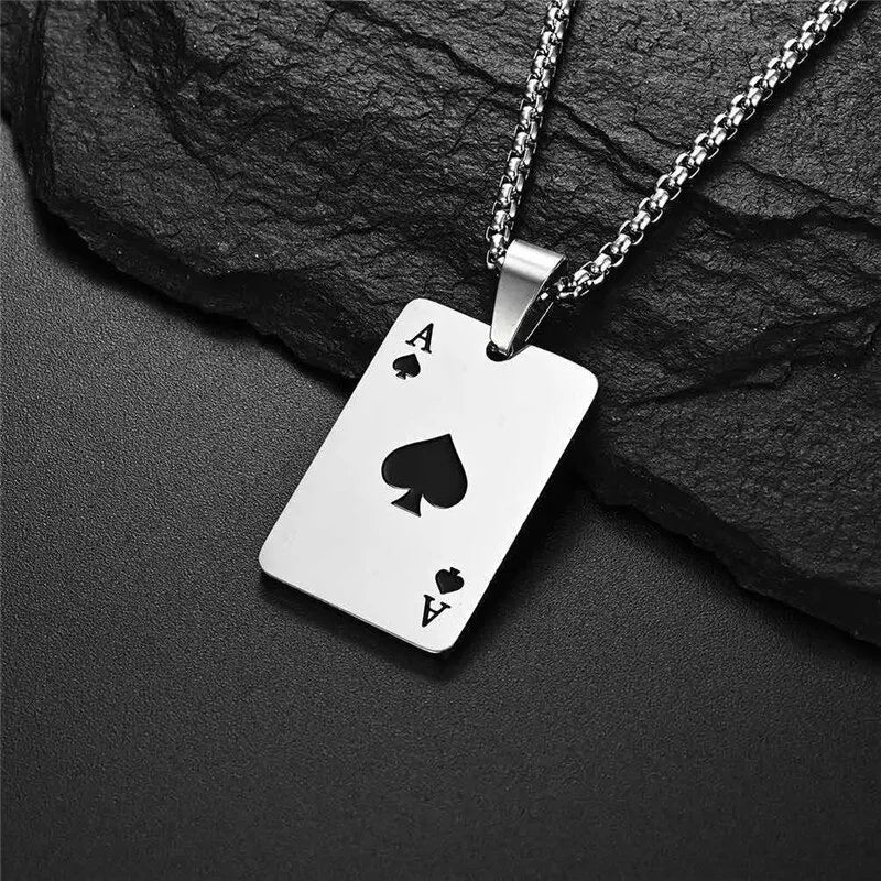 2-delige set hiphopverklaring roestvrijstalen pokerkaart schoppenaas ketting voor vrouwen mannen hanger ketting speelkaarten sieraden