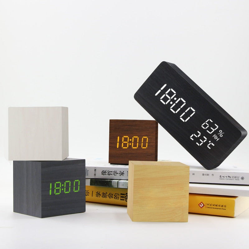 LED Wooden Alarm Clock