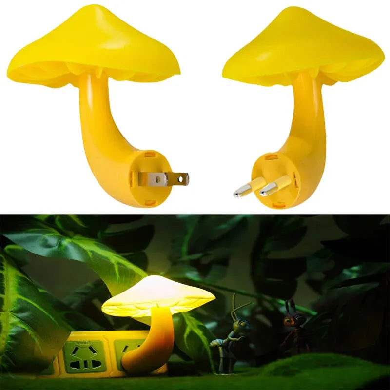 LED Night Light Mushroom Wall Lamp EU Plug Light Control Induction Energy Saving Environmental Protection Bedroom Lamp