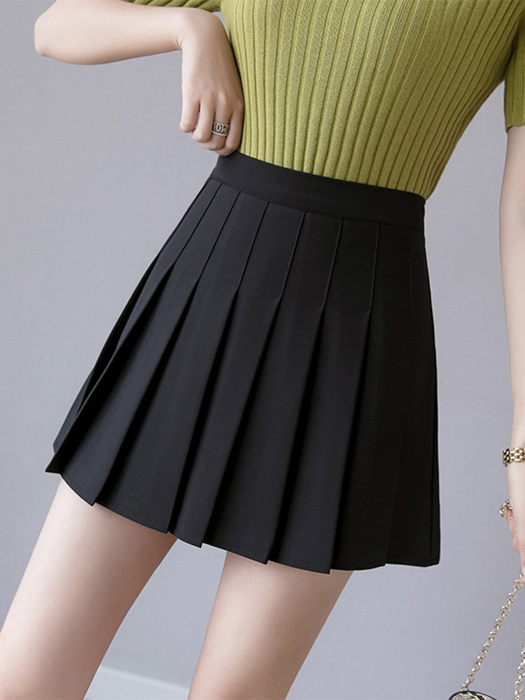 Zoki Sexy Women Pleated Skirt Summer High Waist Chic A Line Ladies Pink Mini Skirt Korean Zipper Preppy Style Girls Dance Skirts