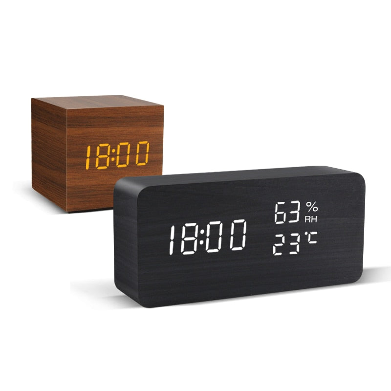 LED Wooden Alarm Clock