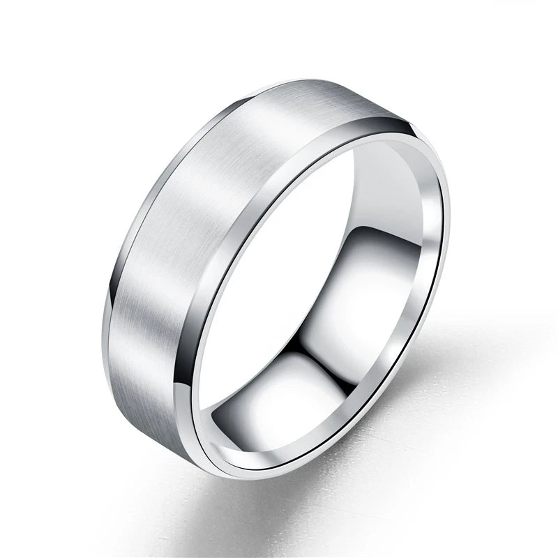 4 Colors Classic 8mm Mens Ring Surface Brushed Stainless Steel Simple Ring for Women Wedding Band Couples Jewelry Accessories