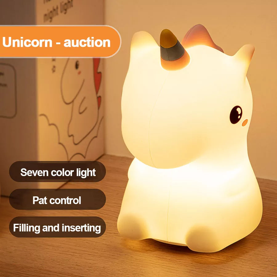 Einhorn süße Silikon LED Nachtlicht für Kinder Kinder USB wiederaufladbare Cartoon Tier Schlafzimmer Dekor Touch Nachtlampe für Geschenke