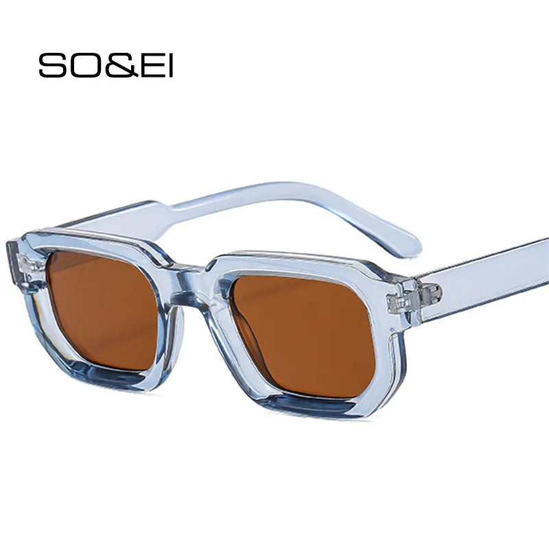 SO&EI Fashion Square Sonnenbrille Damen Shades UV400 Vintage Blue Tea Punk Herren Sonnenbrille