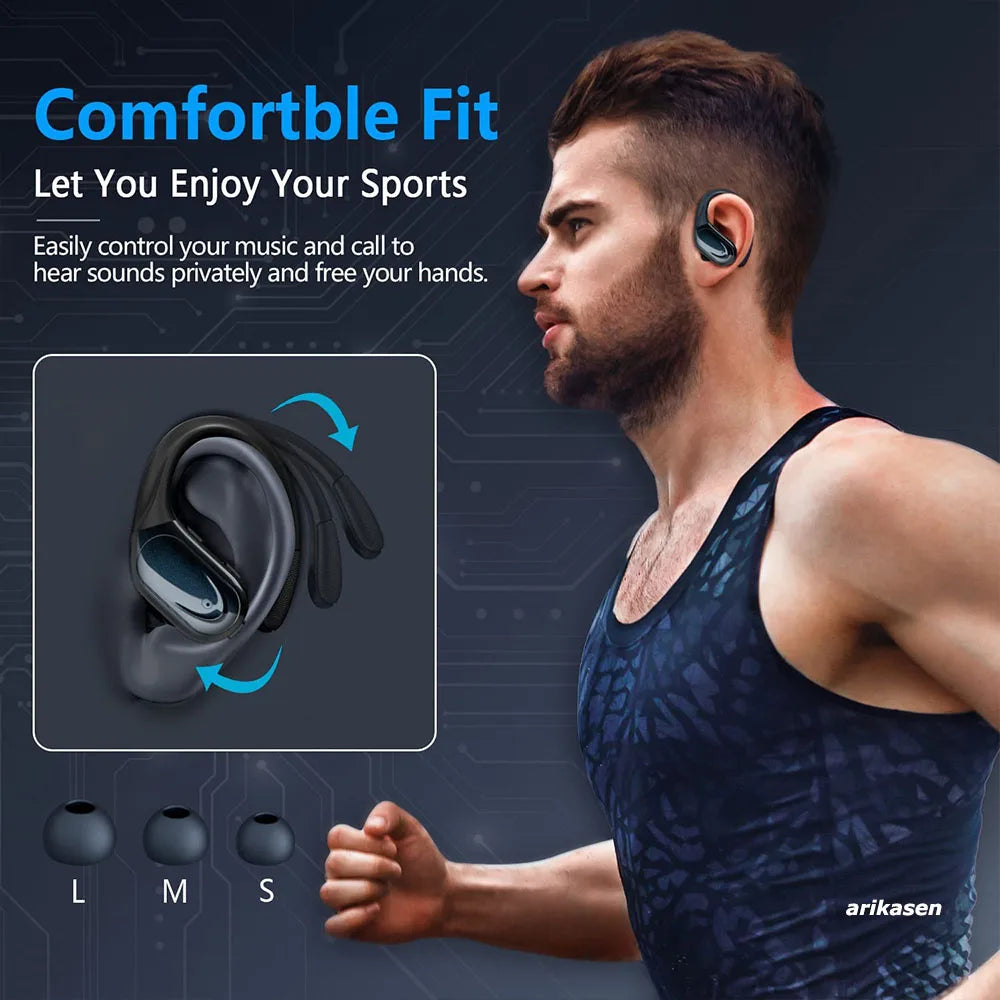 Kabellose Ohrhörer, Sport-Bluetooth 5.3-Kopfhörer mit geräuschunterdrückendem Mikrofon, 75-Stunden-HiFi-Stereo-Over-Ear-Bud-LED-Display, USB-C, IPX6