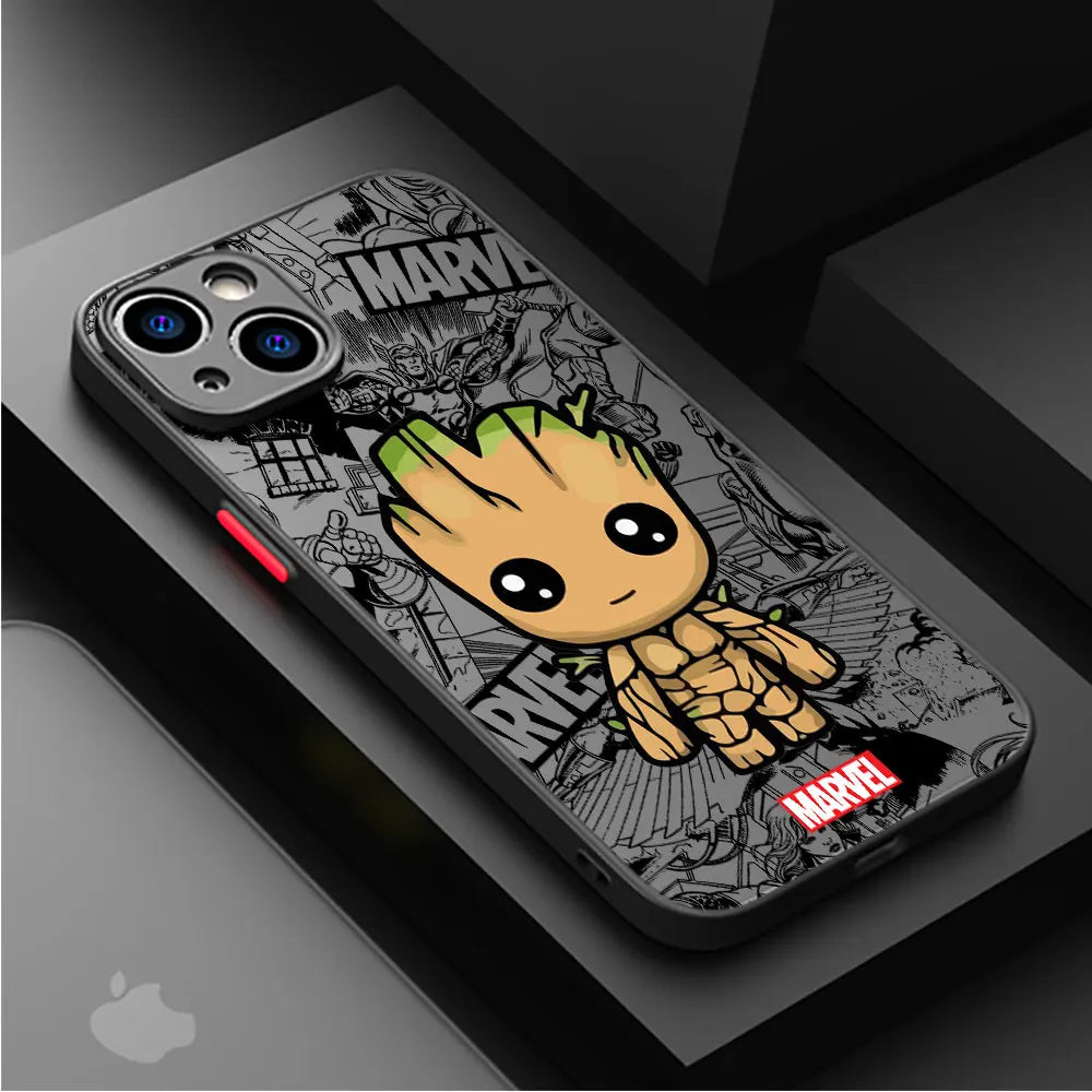 Cartoon Marvel Groot Spiderman Hülle für iPhone SE 12 Mini 13 Pro Max 14 Plus XS X 7 6S Plus 15 11 XR 8 stoßfeste Rüstungsabdeckung