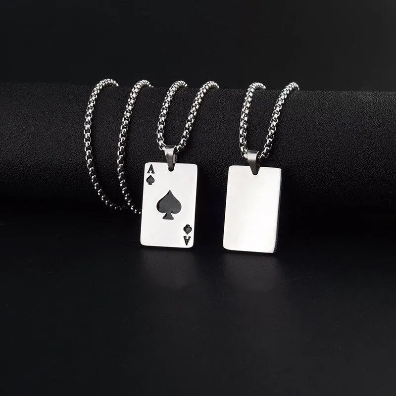 2-delige set hiphopverklaring roestvrijstalen pokerkaart schoppenaas ketting voor vrouwen mannen hanger ketting speelkaarten sieraden