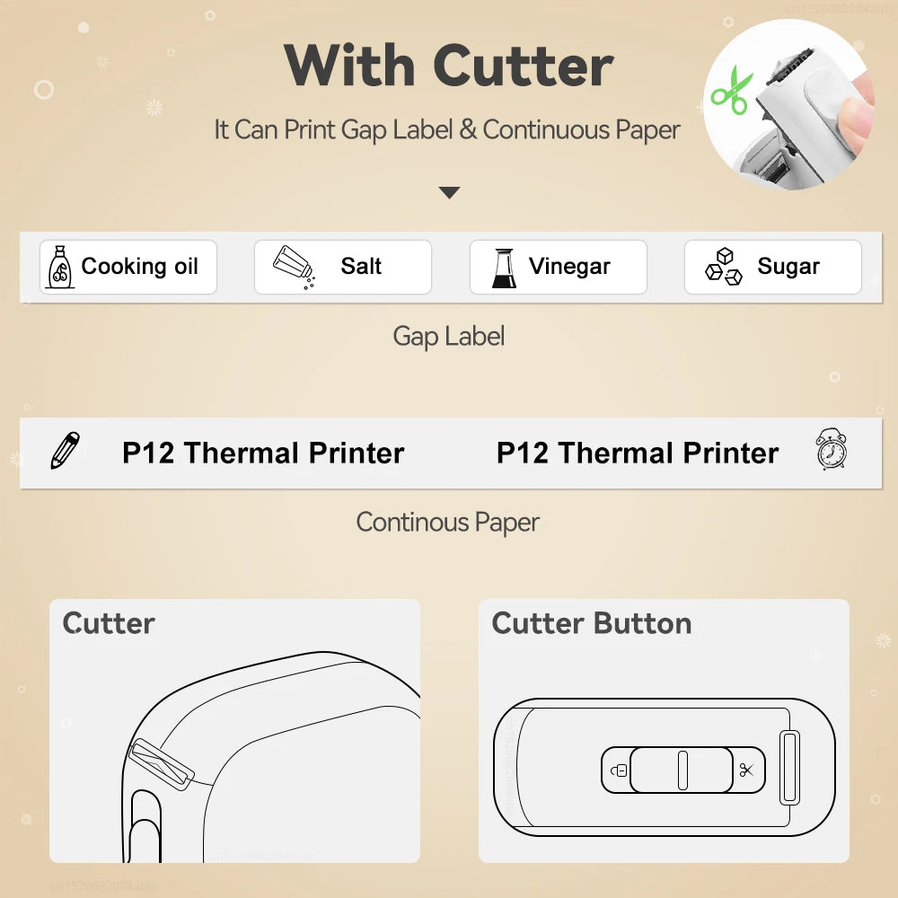 P12 Draadloze Bluetooth thermische labelprinter Draagbare zelfklevende stickerzak Mini-labelmaker met doorlopende labeltape