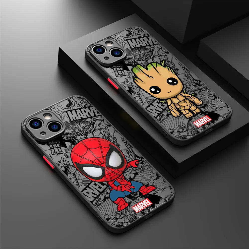 Cartoon Marvel Groot Spiderman Hülle für iPhone SE 12 Mini 13 Pro Max 14 Plus XS X 7 6S Plus 15 11 XR 8 stoßfeste Rüstungsabdeckung