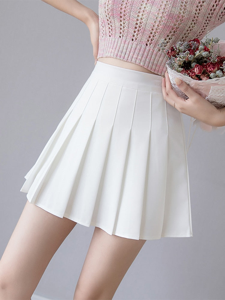 Zoki Sexy Women Pleated Skirt Summer High Waist Chic A Line Ladies Pink Mini Skirt Korean Zipper Preppy Style Girls Dance Skirts