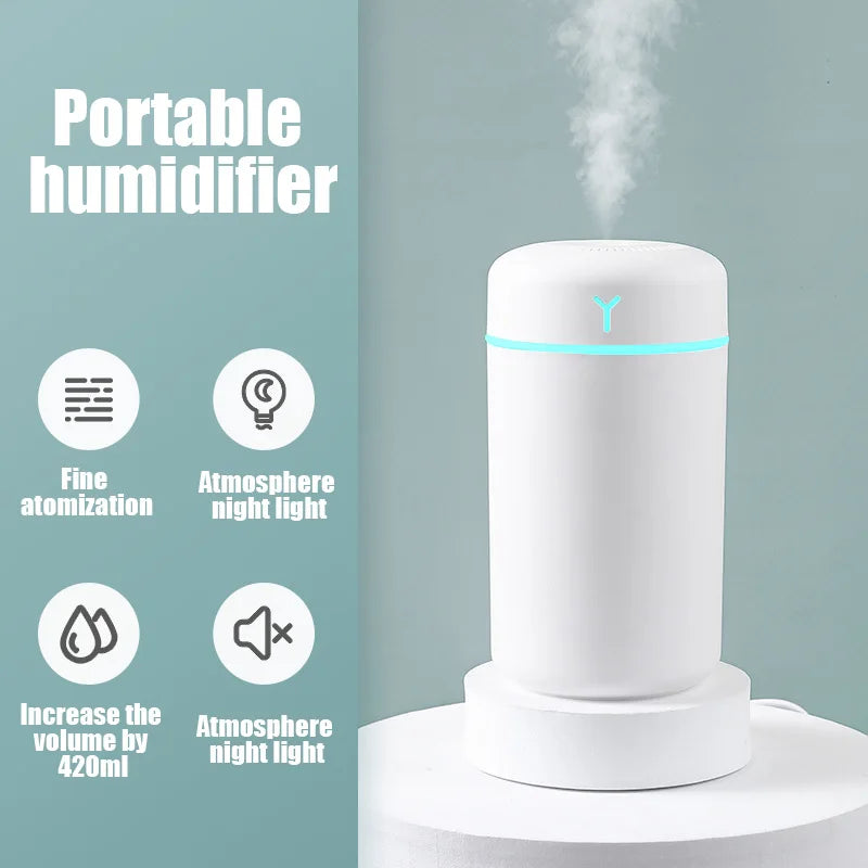 Draagbare 420ml Luchtbevochtiger Aroma Olie Humidificador voor Thuis Auto USB Cool Mist Spuit met Kleurrijke Zachte Nachtlampje luchtreiniger