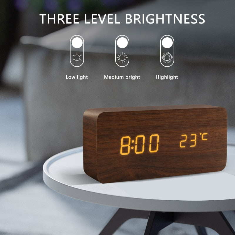 LED Wooden Alarm Clock