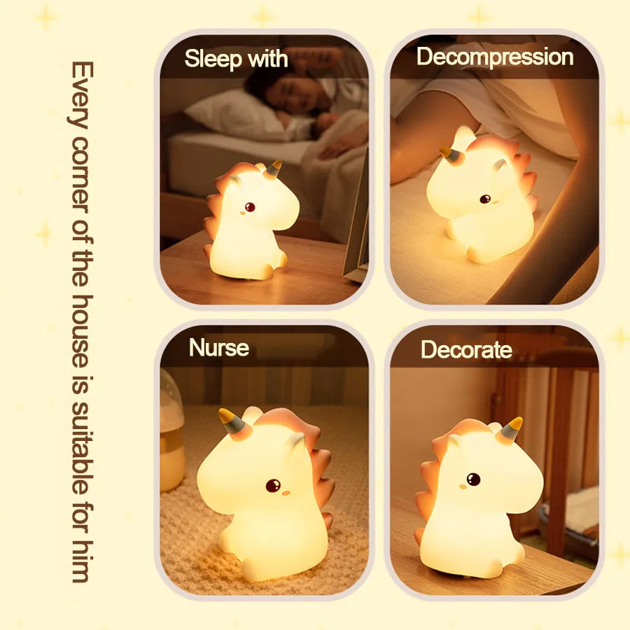 unicorn Cute Silicone LED Night Light For Kids children USB Rechargeable Cartoon Animal bedroom decor Touch Night Lamp for gifts