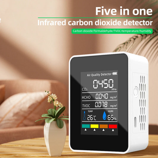 5 In 1 Digital Air Qualität Detektor CO2 HCHO TVOC Temperatur Feuchtigkeit Monitor Tester Kohlendioxid LCD Wiederaufladbare Detektor