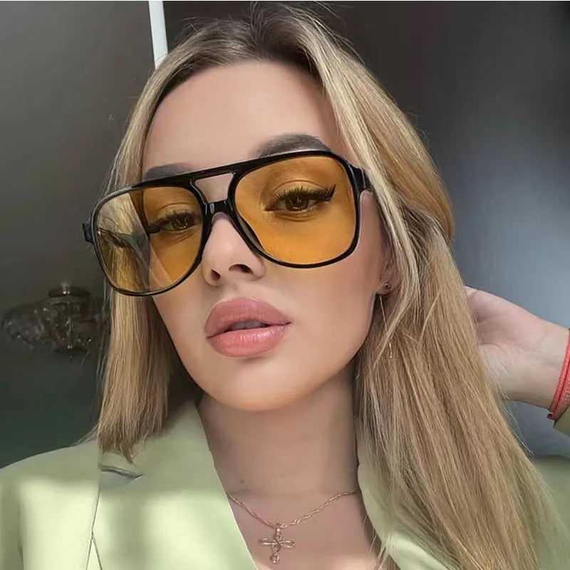 Vintage Oversized Sunglasses Women Retro Brand Big Frame Sun Glasses Female Black Yellow Ins Style Square Glasses Oculos De Sol