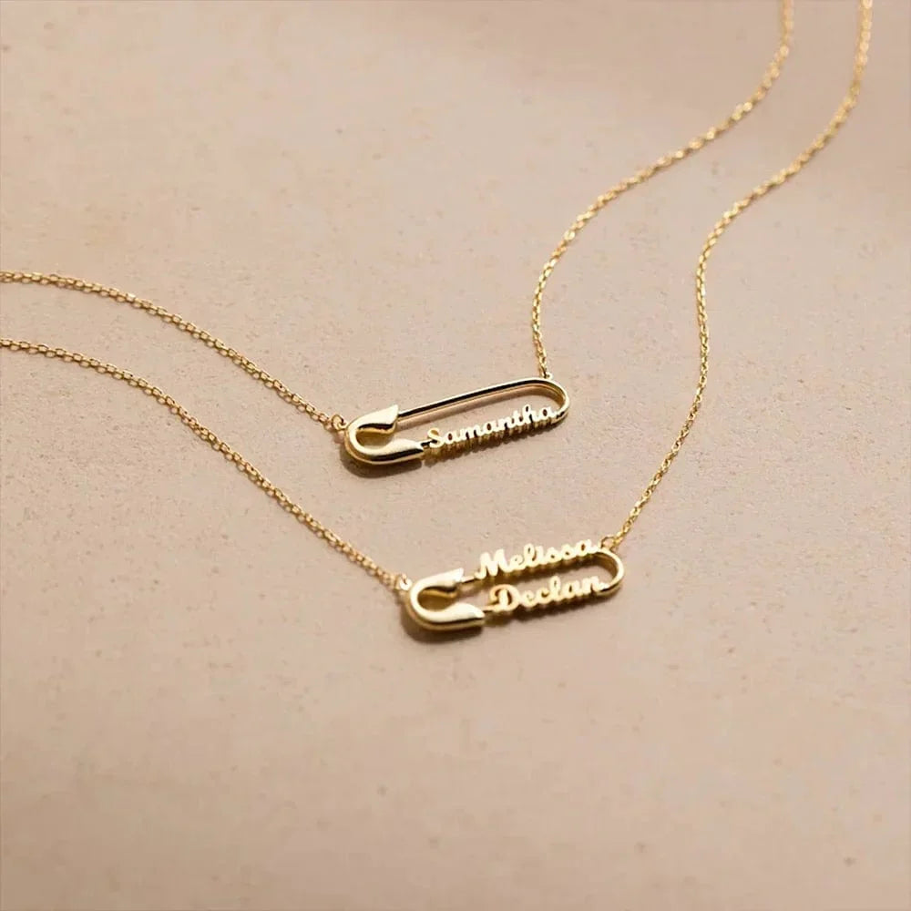 Custom Two Name Safety Pin Necklace