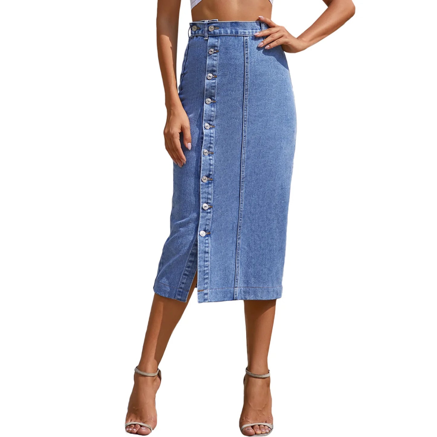 Denim rok met knoopsluiting