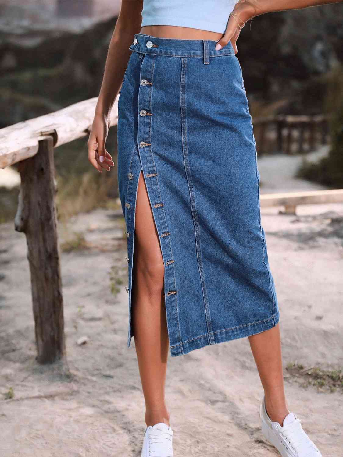 Denim rok met knoopsluiting