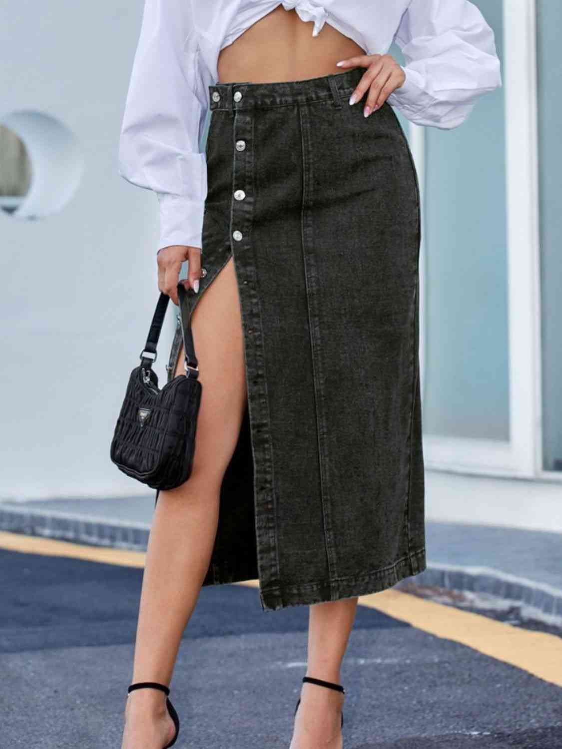 Denim rok met knoopsluiting